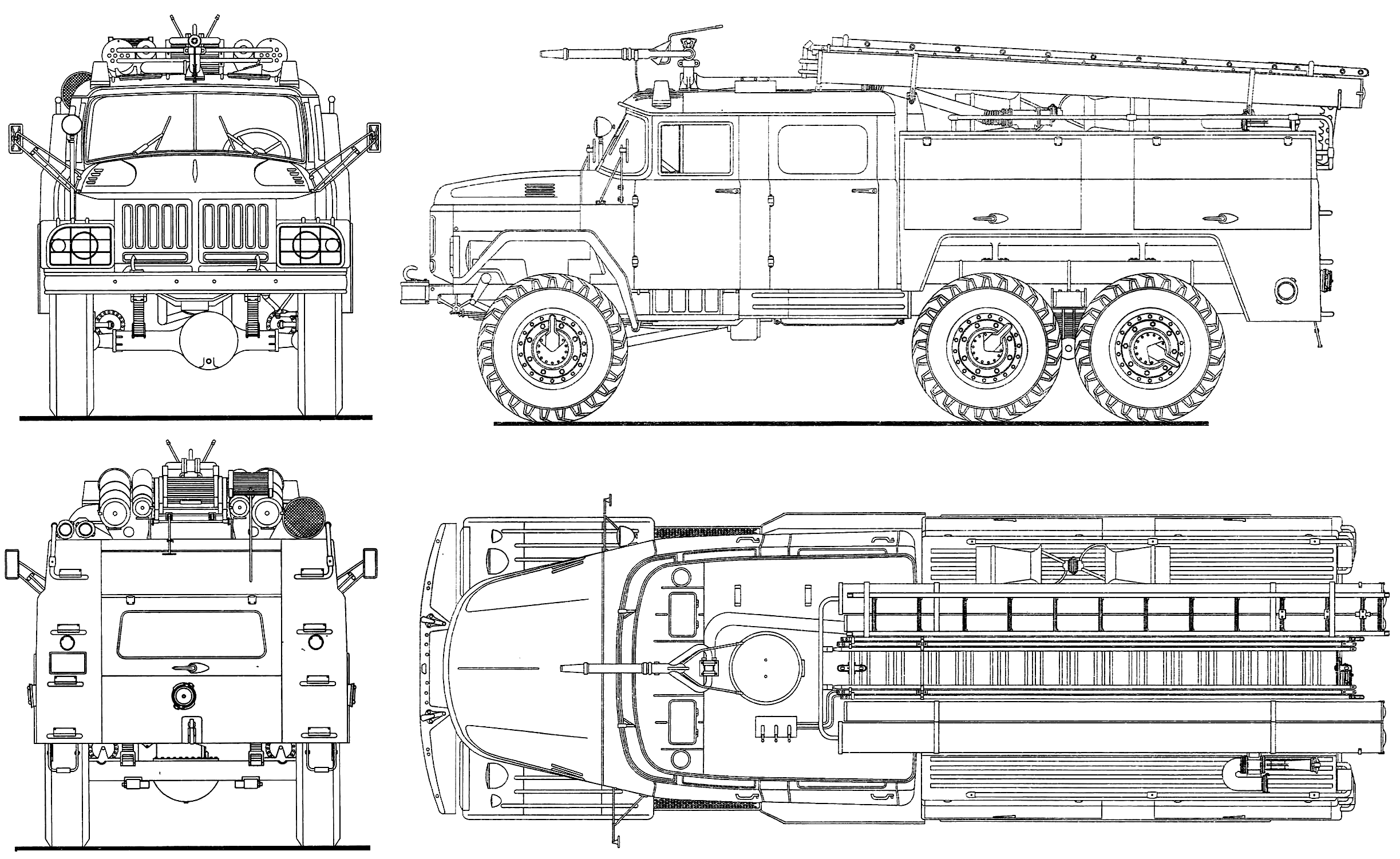 Plans de VOITURE - 1966 Plan de camion de pompiers ZIL 131