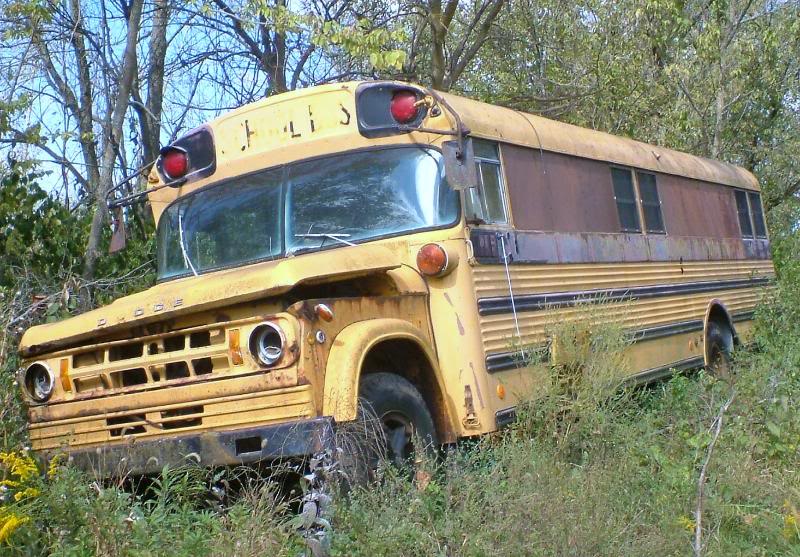 Image postée par un ancien utilisateur d'autobus scolaire Dodge. Microbus à écran partagé VW.