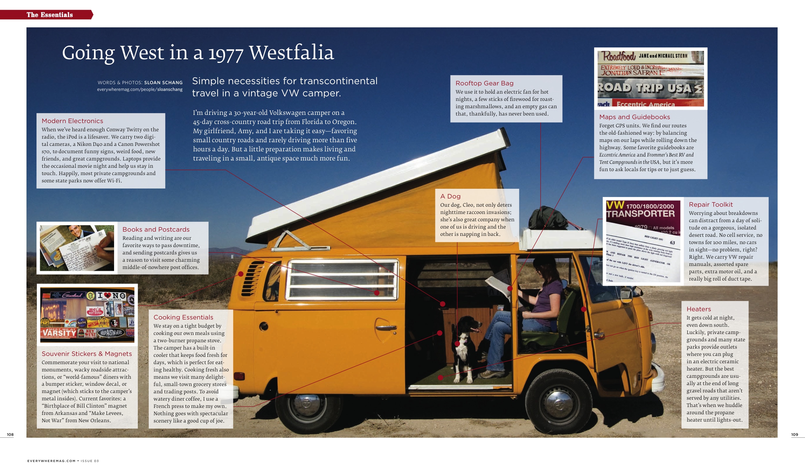 pour emballer un camping-car Volkswagen Westfalia vintage pour les voyages en Trans-Amérique: