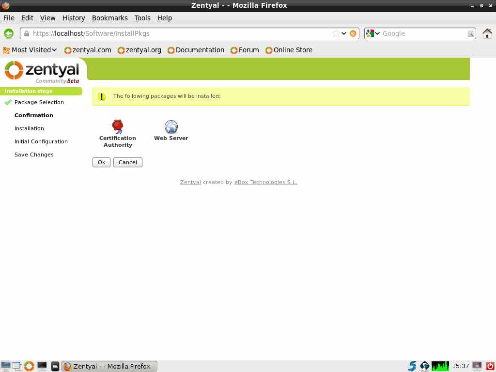 Capture d'écran de Zentyal 2.3 beta /GNU/Linux
