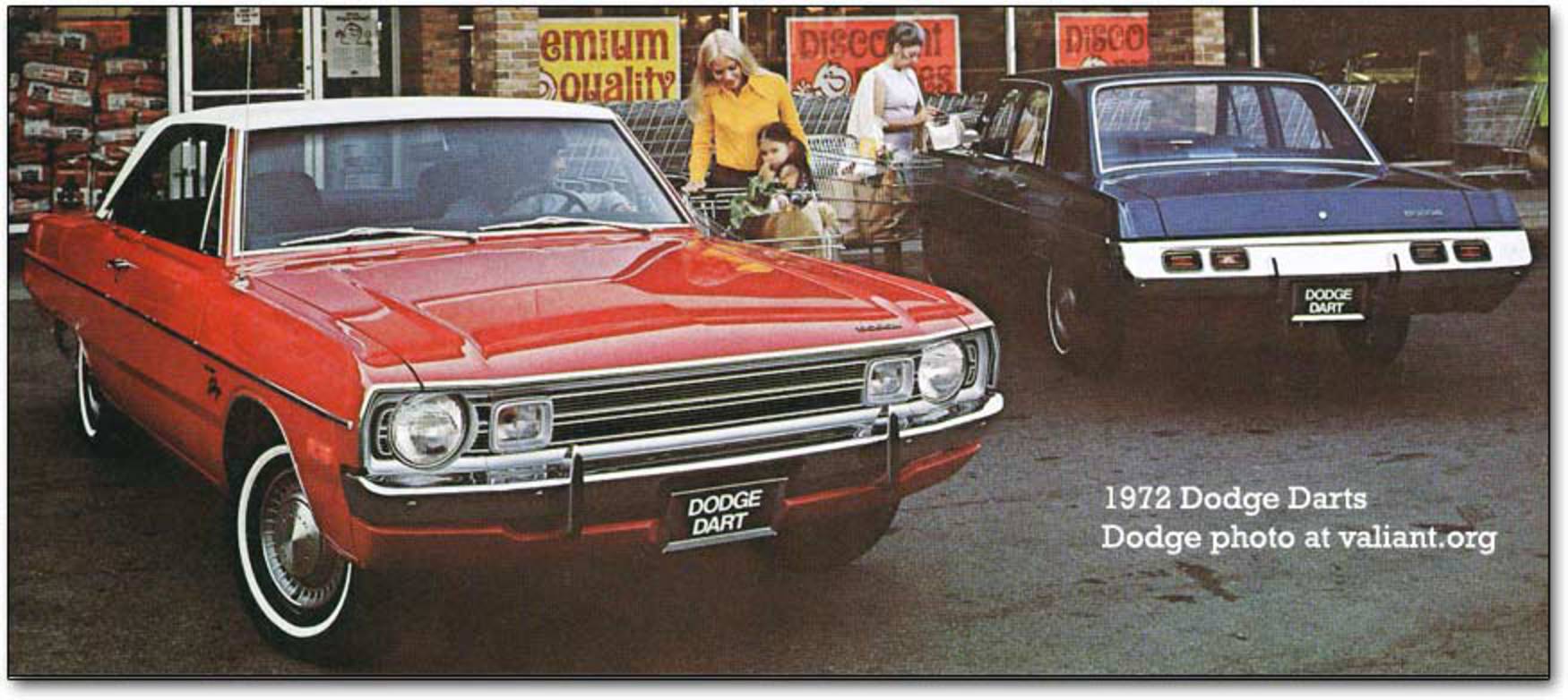 Les Dodge Dart, Demon et Swinger de 1972 (Valiant, Duster et Scamp étaient