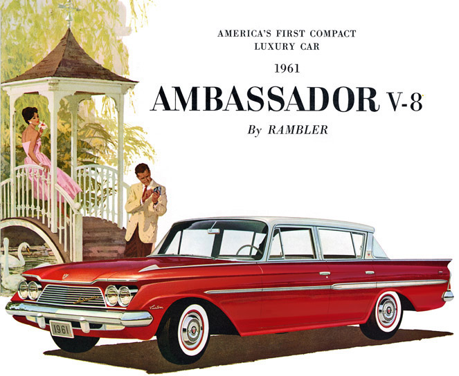 Trois œuvres d'art publicitaire pour le break AMC Rambler de 1961 et une